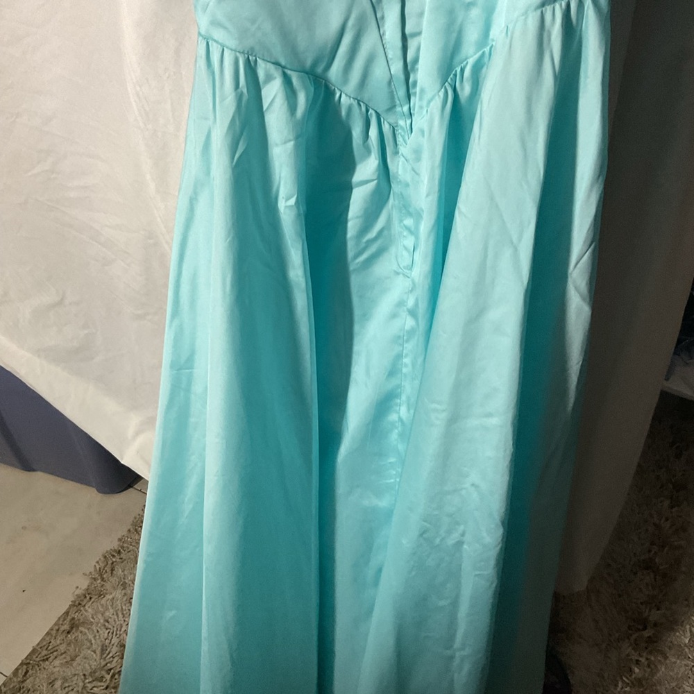 Vintage 60’s Alyce Designs Aqua Puff Sleeve Satin Dress - Picture 5 of 6
